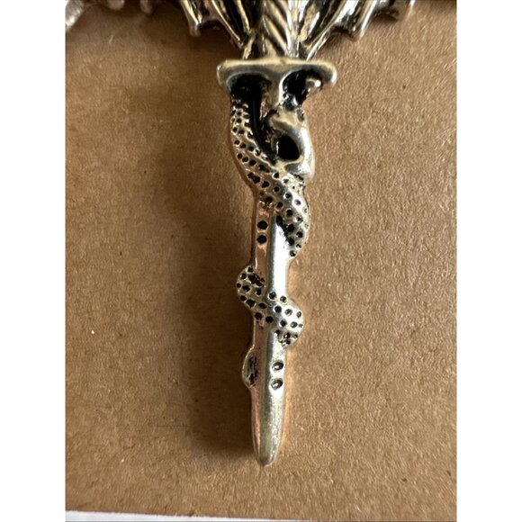 Dragon Sword Silver Tone Gothic Dangle Pierced Earrings 2.5” - Picture 5 of 12